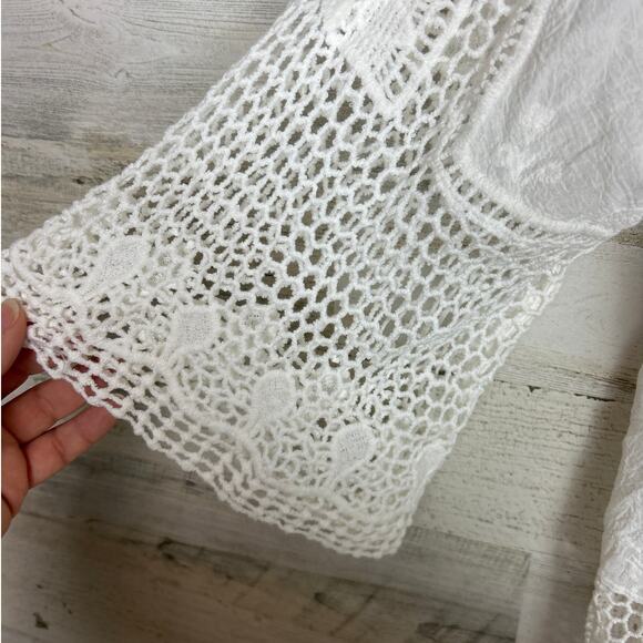 Adiva Teal white Crochet Boho Blouse womens Size 2X - New lightweight summer top - Picture 5 of 5